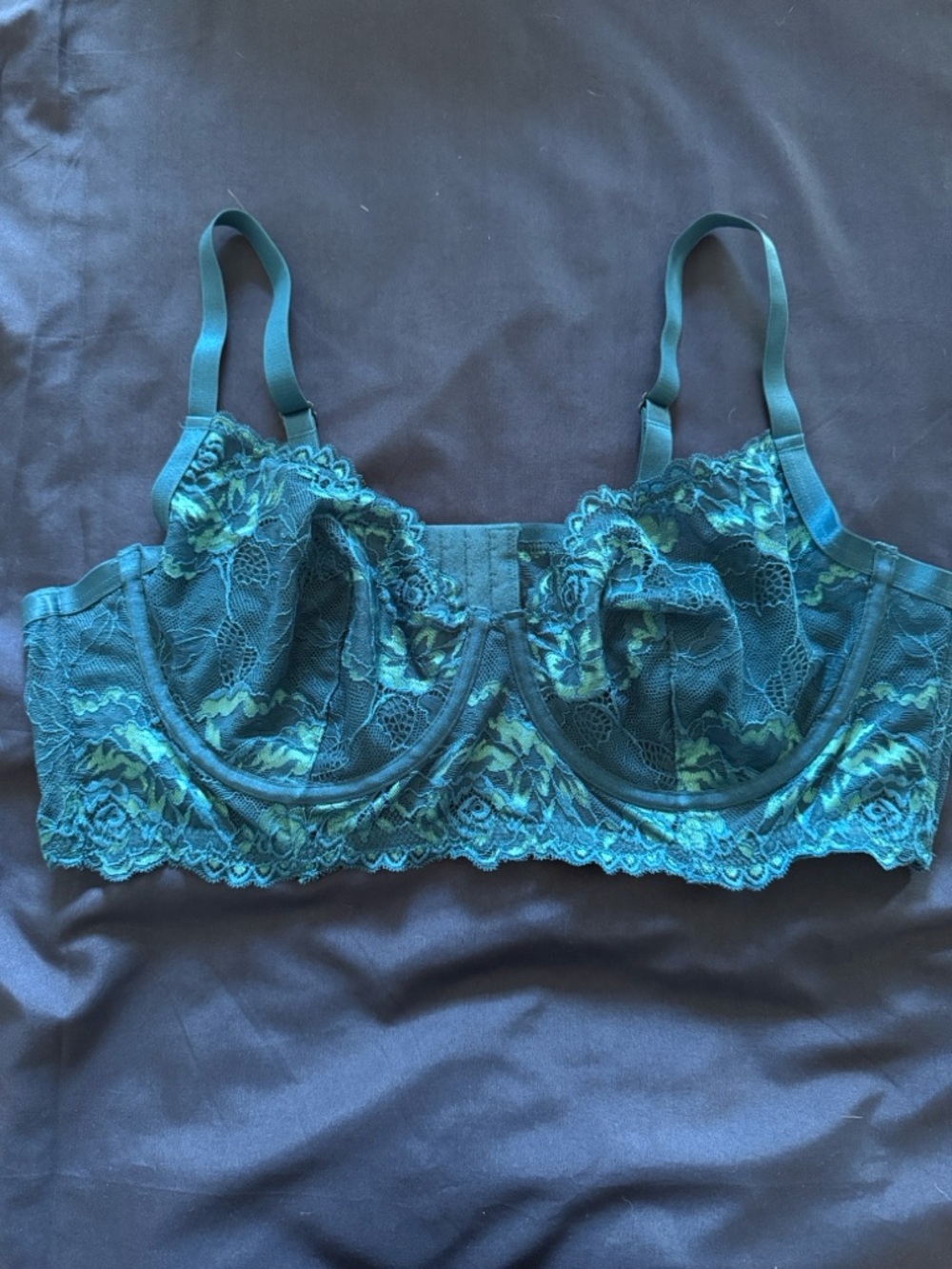 Lace Underwire Bra in Deep Teal Green